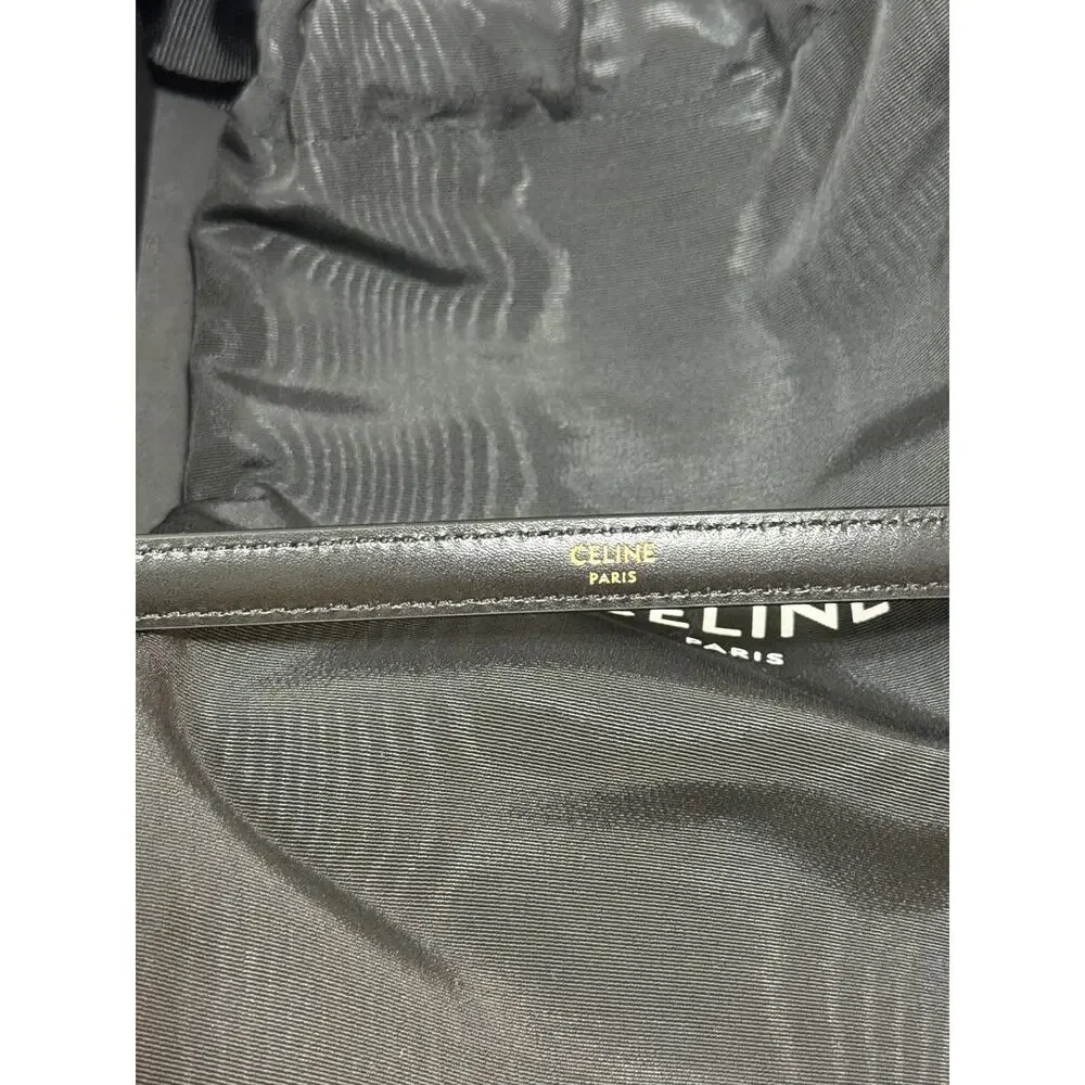 CELINE Thin Plate Belt 13mm Black Taurillon Leather Gold Size 85 NIB